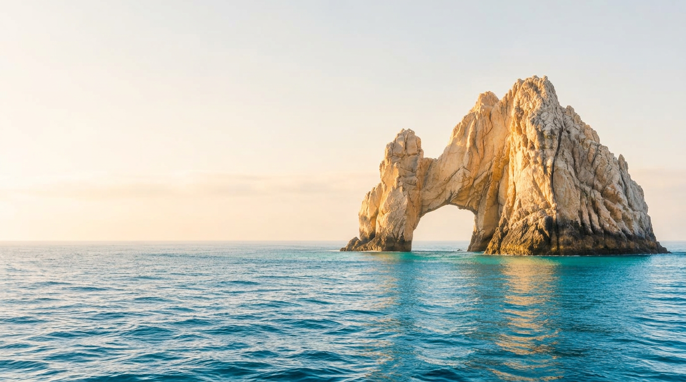 The Arch of Cabo San Lucas rising from calm water