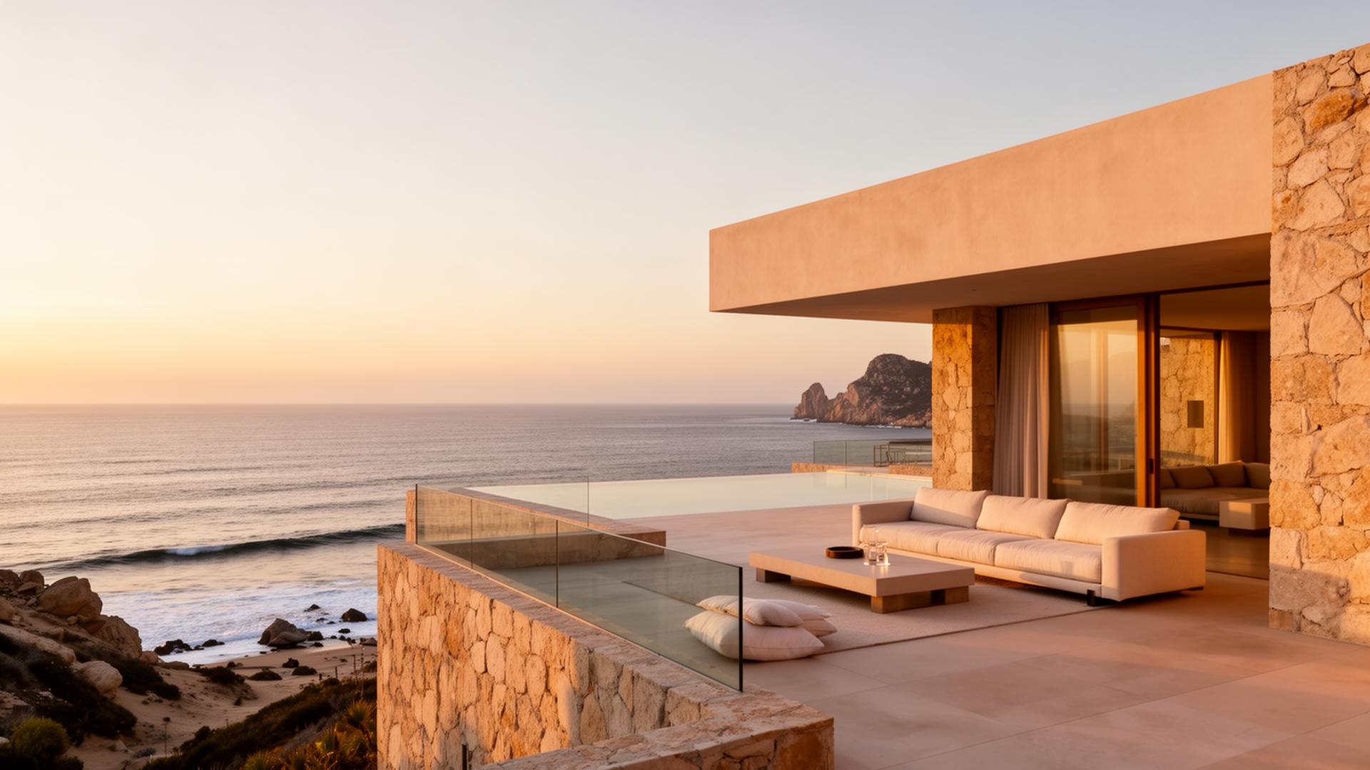 Private oceanfront villa in Los Cabos at dawn